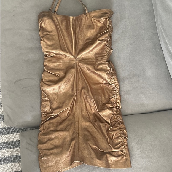 SPRWMN Elegant leather Gold Strapless Dress - Picture 1 of 4